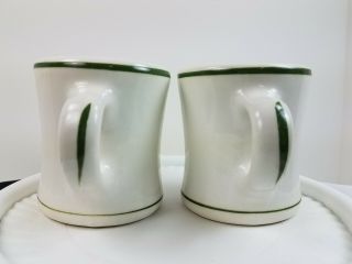 2 Vintage Green Stripe Coffee Cup Mug Restaurant Ware Heavy Porcelain Unmarked