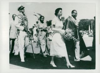Queen Elizabeth And The Duke Of Edinburgh Visit Ceylon.  Here Together With The M