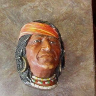 Vintage Paper Label Bosson England Chalkware Wall Hanging Head Indian