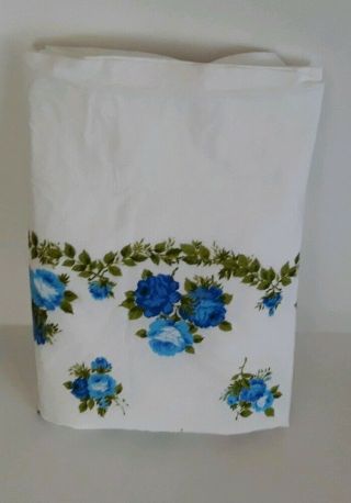 Vintage Lady Pepperell Shabby Chic Blue Rose Swag Border Percale Twin Flat Sheet