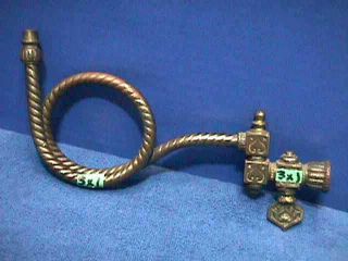 Ornate Twisted Rope Arm & Valves C1890 Brass Wall Mount Gas Fixture Parts (3x1)