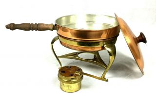 Vintage Copper And Brass Warming Chafing Dish - Made In Italy