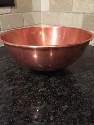 Large Heavy Copper Mixing Bowl W/ Brass Ring Made In Portugal Meringue