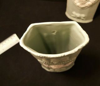 2 WEDGWOOD Jasperware Green,  White Cameo Bisque Wall Pockets,  Plaques,  Vases 5