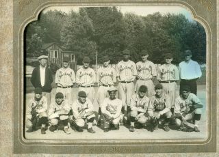 Vintage Baseball Team Photograph W/original Frame Antique - Large
