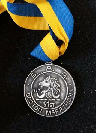1987,  91st.  Boston Marathon Finishers Medal B.  A.  A.