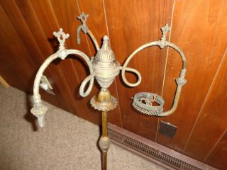 Antique 37 " Ornate Brass Gas Ceiling 3 Burner Light Fixture Lamp Restoration