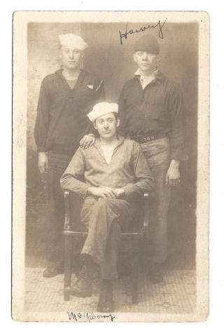 Rppc 3 Young Men With Hats Chair Postcard Unidentified