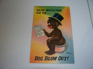Vintage Antique Postcard Early Black Americana Comic Walt Munson 1952 Boy On Pot