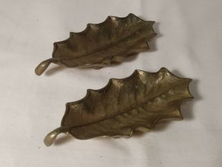 2 - Vintage Virginia Metal Crafters Brass Holly Leaf Trinket Dishes 1948 3 - 35 Vmc