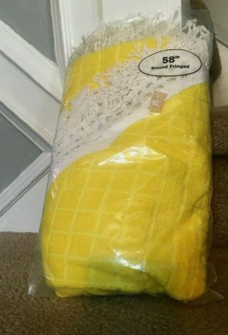 Vtg Tablecloth 58 " Round Fringed Canary Yellow J P Stevens Old Stock