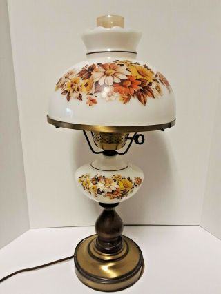 Vintage Gwtw Hand Painted Floral Flowers Hurricane Globe Table Lamp