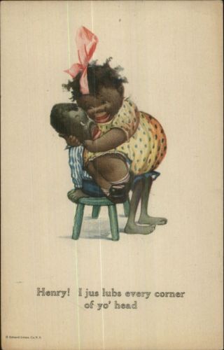 Black Americana Cute Kids Charles Twelvetrees Boy & Girl Romance Postcard G19