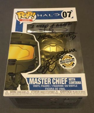 Exclusive Master Chief Funko Pop (gold) Signed By Master Cheif And Cortana V/o