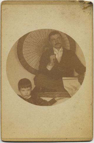 Extraordinary Kodak No 2 Child Holds Wicker Basket Holding Seated Man Japanese
