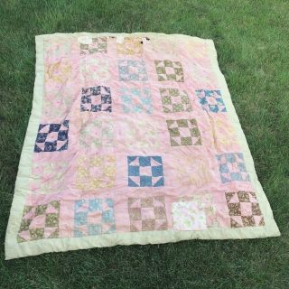 Vintage Handmade Feed Sack Nine Patch Cutter Quilt 80 " X 69 "