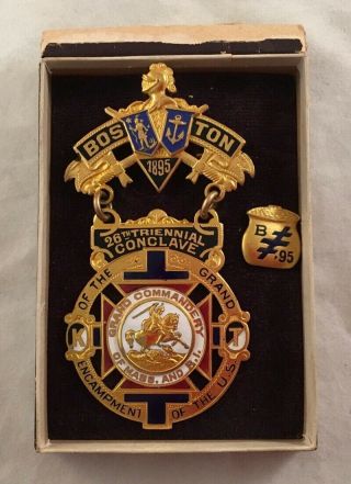 Antique Fraternal Medal Badge Knights Templar 1895 Boston Conclave Grand Encamp.
