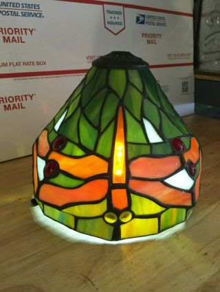 Tiffany Style Stained Glass Floral Lamp Shade Dragonfly Multi - Colored