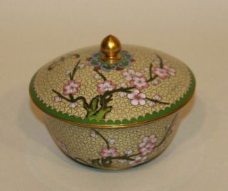 Vintage Chinese Cloisonee Enamel On Brass Bowl With Lid Butterflies Flowers