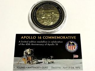 Exclusive Nasa Apollo 16 Medallion Coin Token Contains Flown To Moon Metal
