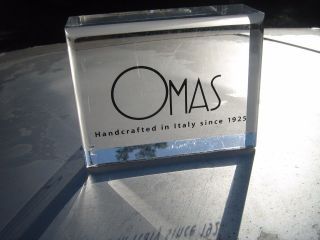 Omas Handcrafted In Italy Since 1925 Lucite Paper Weight Advertising Plaque
