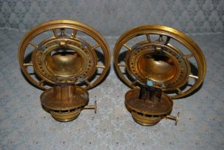 2 Antique Miller 2 Brass Flip Top Oil Lamp Burners With 4 " Shade Ring.  1860 