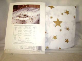 Vintage Gold Metallic Star Christmas Year Holiday Tablecloth Oblong 60 X 120