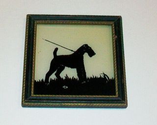 Vintage Terrier Dog Reverse Painted Glass Silhouette By Reliance T - 2