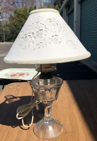 Vintage Oil Lamp Converted To Electric Perforated Hand Punched Paper Lamp Shade
