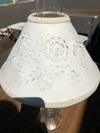 Vintage Oil Lamp Converted To Electric Perforated Hand Punched Paper Lamp Shade 4