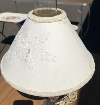 Vintage Oil Lamp Converted To Electric Perforated Hand Punched Paper Lamp Shade 5