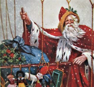 Tuck Santa Claus In Hot Air Balloon Black Doll Oilette Postcard