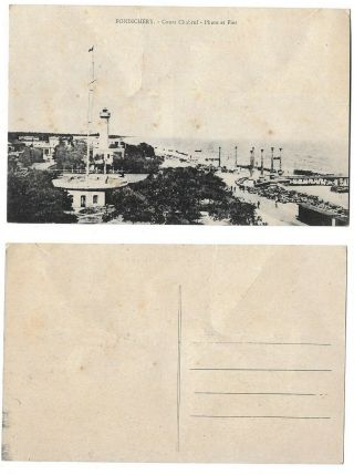 French India Old Postcard Pondicherry Cours Chabrul Phare Et Pier Light House