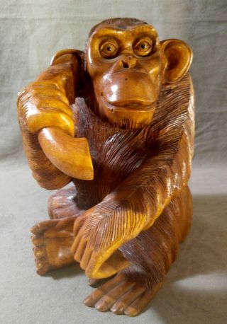 Monkey Phone Bali Hand Carved Wood Figurine Statue