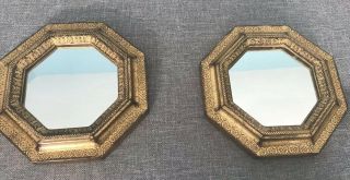 Set Of 2 5.  25” Florentia Octagon Mirrors Handmade In Italy Gilded Vintage