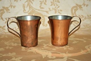 Pair Vintage Rustic Moscow Mule Copper Wash & Zinc 4 " Tall Mugs W/ Handle