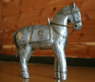 Vintage Aluminum Covered Horse Statue / Figure With Brass Accents 6.  25 " X 5.  5 "
