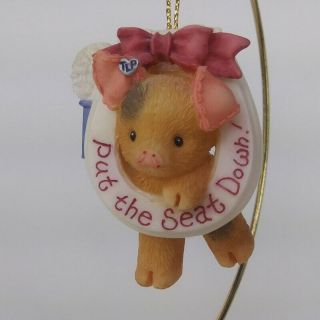 This Little Piggy Please Put The Seat Down Hanging Ornament w Stand Toilet Pig 3