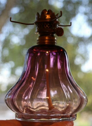 Antique Miniature Amethyst Purple Glass Oil Lamp