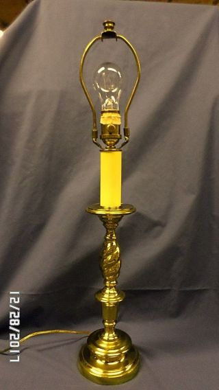 2666m Vtg Ethan Allen 25 " Brass Lamp W/twist 3 Way Light Candlestick Lamp Exc