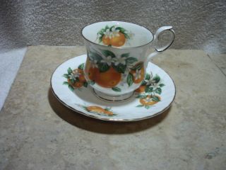 Vintage Elizabethan Fine Bone China England Tea Cup And Saucer Florida Oranges