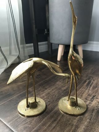 2 Vintage Brass Bird Statue Figurine 11” Decor Sculpture Art Crane Stork Heron