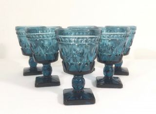 Vintage Colony Glass Teal Blue Park Lane Six Goblets