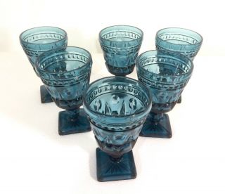 Vintage Colony Glass Teal Blue Park Lane Six Goblets 2