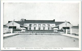 1940s Camp Lee Va Postcard " Officers Club,  Replacement Training Center " Wwii
