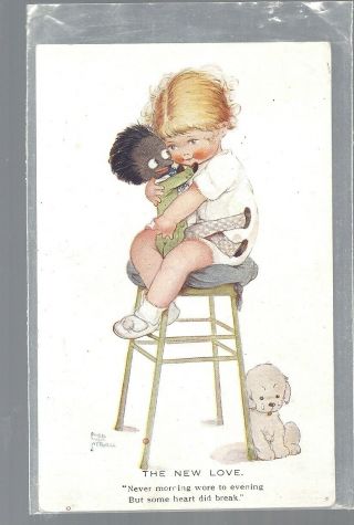 The Love Post Card Mable Lucie Attwell Child Puppy Doll Heart Break Tears