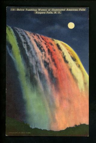 Niagara Falls Vintage Postcard York Ny Canada American Falls Illuminated