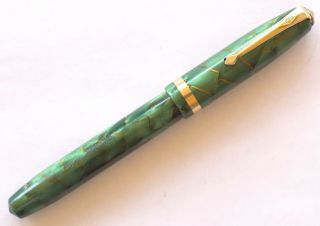 Conway Stewart No.  84 Fountain Pen,  Marbled Green/gold Veins Fine Nib - Serviced