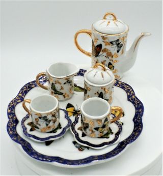 Vintage Porcelain Butterfly 10 Pc Tea Set