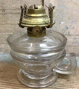 Antique Finger Oil Lamp With Oil Guard Marked 1870
